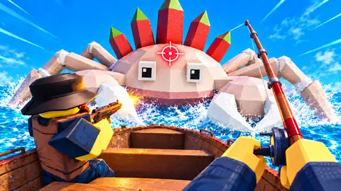 Crab monster rising beside a fishing boat